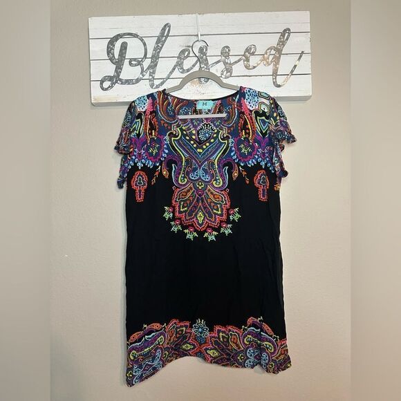 South Main - Women’s colorful fiesta cap sleeve tunic top - Picture 1 of 7
